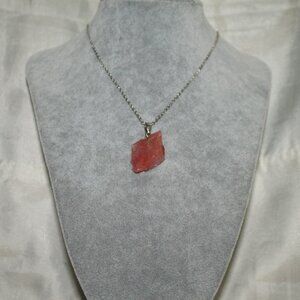 Raw Pink Stone Pendant Necklace – Unique Natural Crystal Charm
